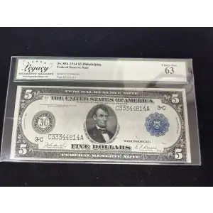 $5 1914 Blue Seal Federal Reserve Notes 854