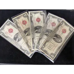 $2 1928 mixed red seal Legal Tender. VG-F. May have some writing or minor issues