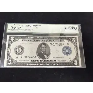 $5 1914 Blue Seal Federal Reserve Notes 847A