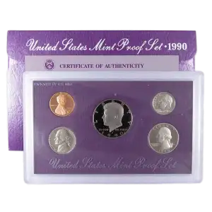 1990-S U.S. Clad Proof Set: Complete 5-Coin Set, Original Packaging